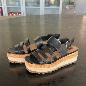 Zara Trafaluc Black snakeskin Platform Strappy Sandals with Cork Platform.